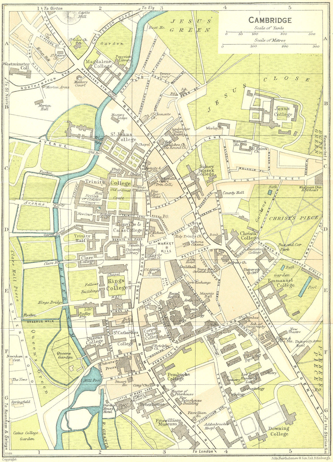CAMBS. Cambridge 1930 old vintage map plan chart